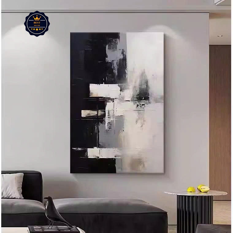 Tranh Trừu Tượng Đen Trắng Tương Phản, Tranh Canvas, Tranh Tráng Gương, Tranh Phòng Khách