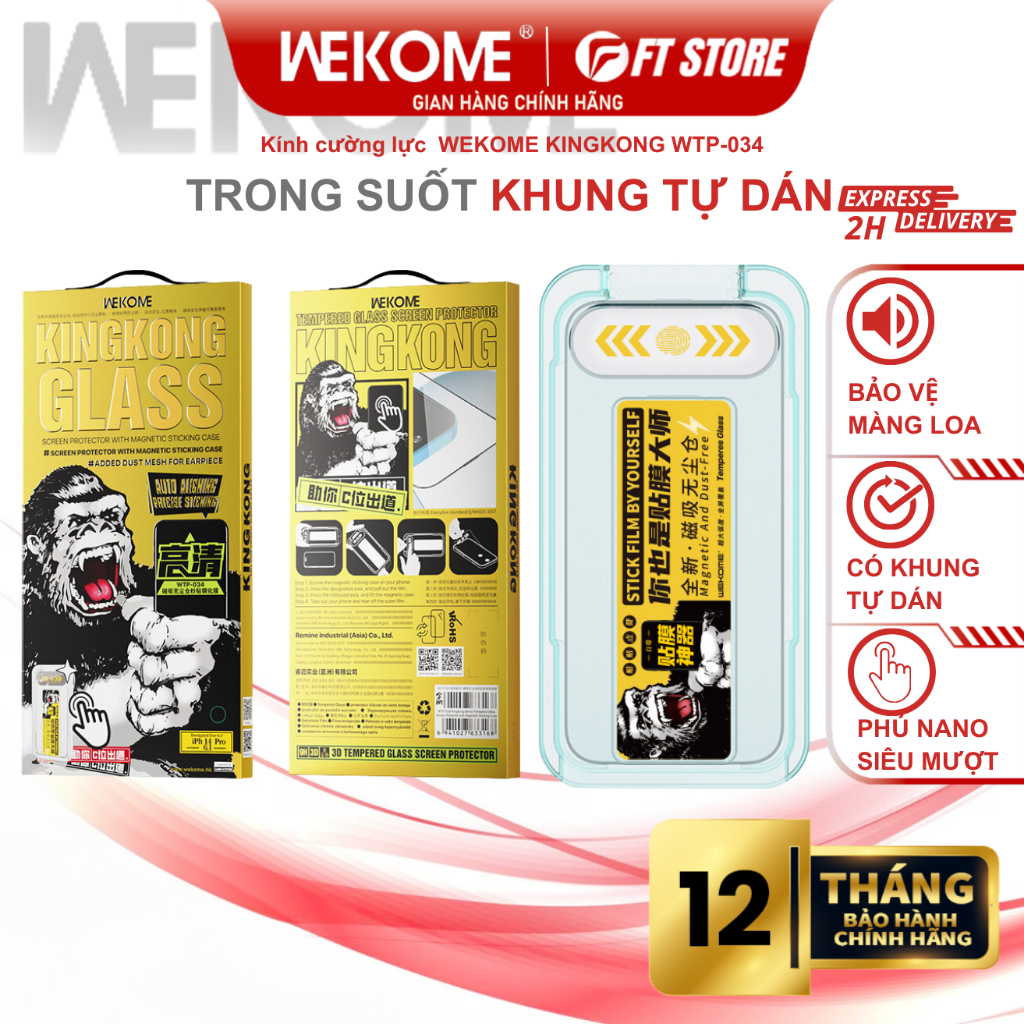 Kính Cường lực WK KINGKONG WTP-034 tự dán full màn chống bụi màn loa siêu cứng chống bám vâng tay - CHÍNH HÃNG