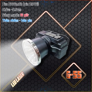  Đèn đội đầu pin to 21700 dung lượng cao vỏ nhôm sáng mạnh 10 giờ chip laser  hộp nhựa + cáp + dây đội  