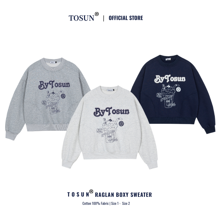 Áo Sweater Nam Nữ Nỉ bông Form Boxy Dáng Lửng By 𝐓𝐎𝐒𝐔𝐍 In Hình Cream S36