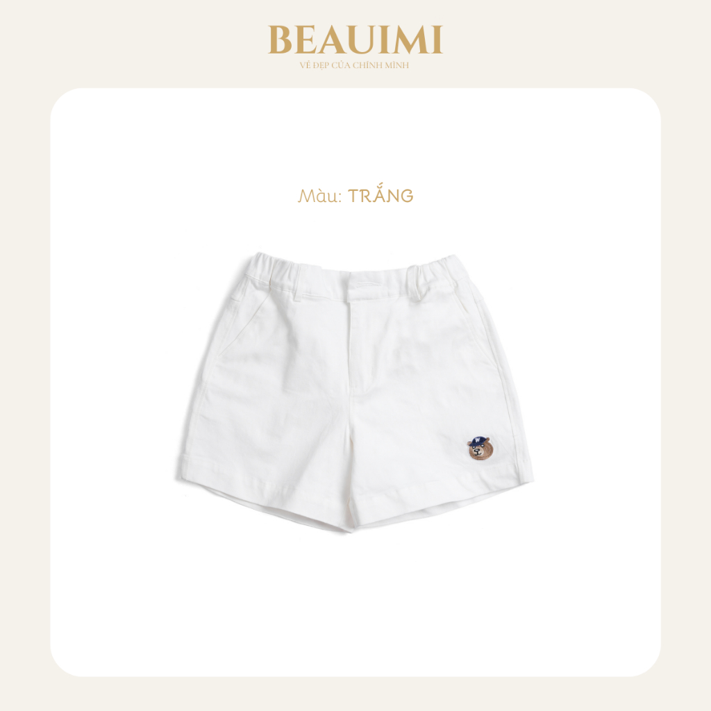 Quần short kaki basic nữ – Quần ngắn thêu đầu gấu độc đáo – Nhiều màu đẹp