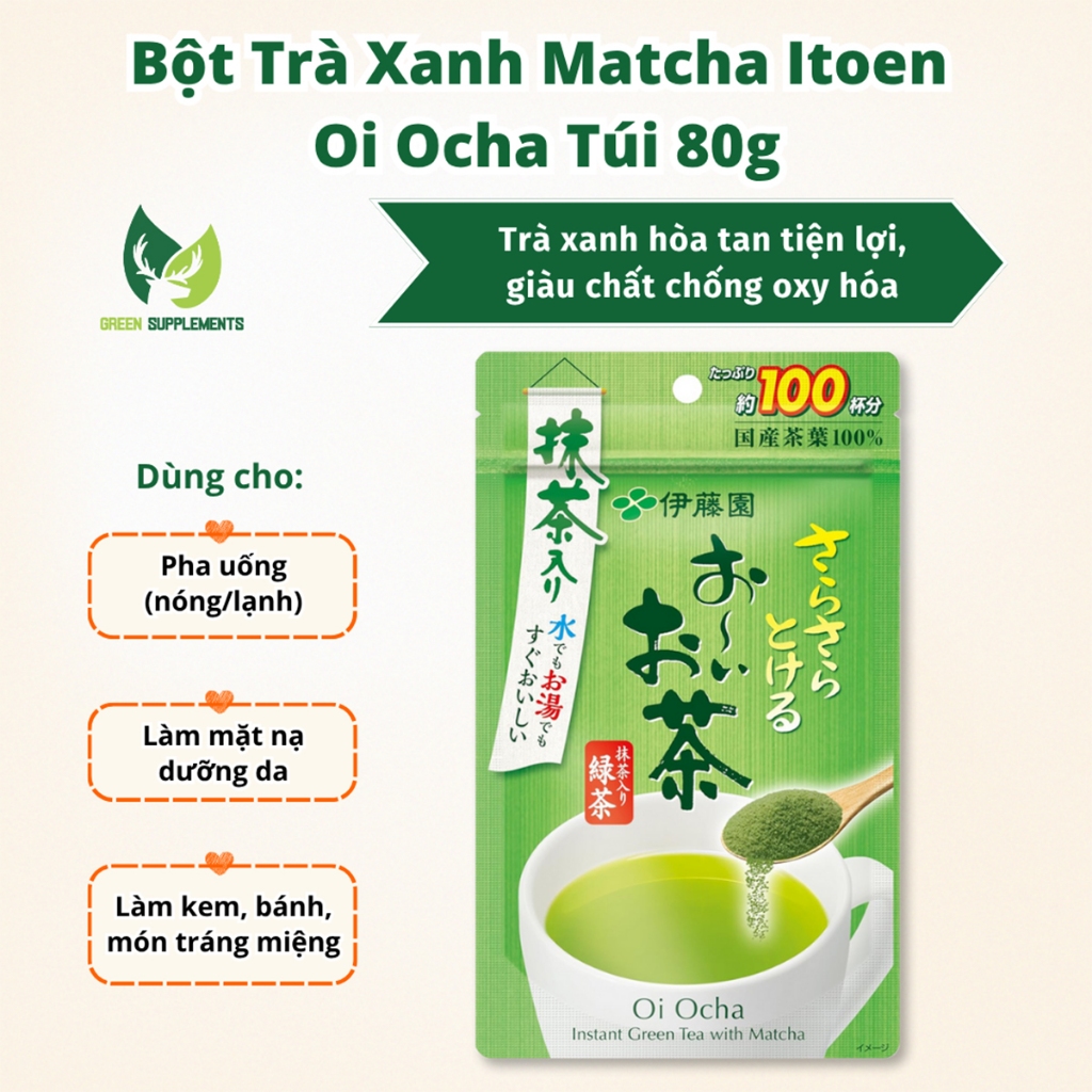 Bột Trà Xanh Matcha Itoen Oi Ocha Instant Green Tea With Matcha Nội Địa Nhật Bản Túi 80g