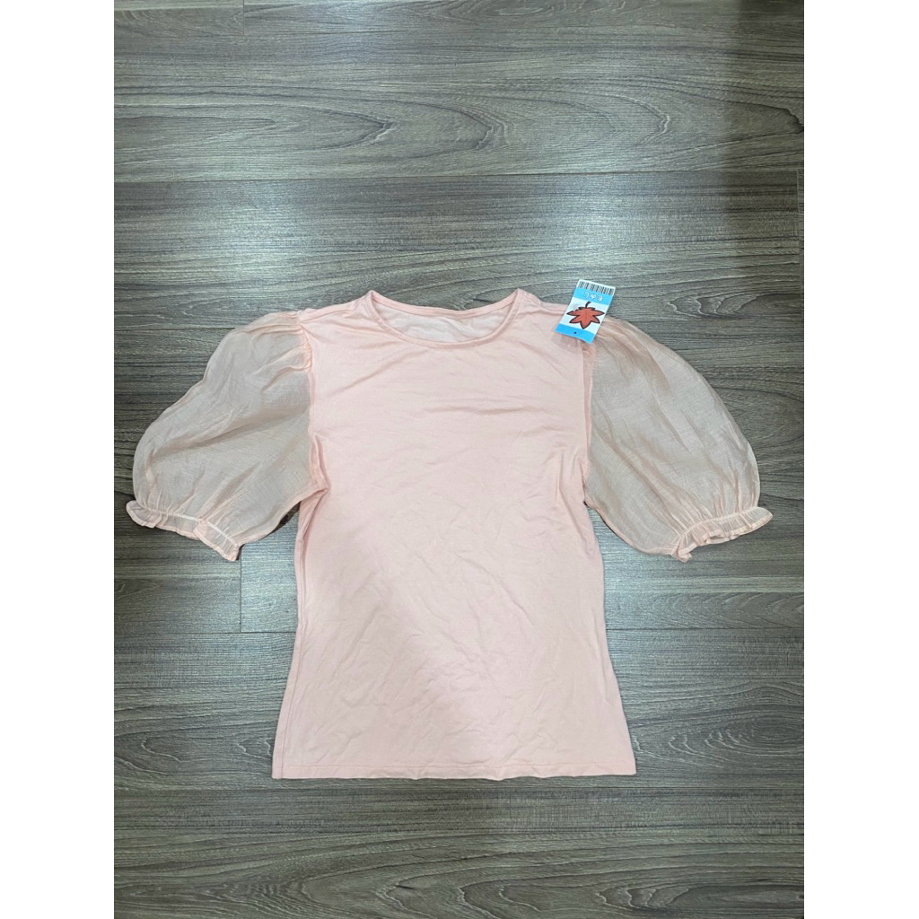 Áo thun Nhật tay bồng màu cam sữa size S like new - secondhand