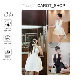  VHT10   KÈM QUẦN   “ A NGƯỢC“ Váy thiết kế chân ren cao cấp dáng cổ yếm xoè phồng khoét lưng by CarrotShop 