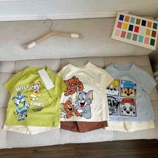 Combo 3 bộ quần áo bé trai in hình hoạt hình Tom & Jerry Paw Patrol Bluey chất cotton mềm mịn thoáng mát