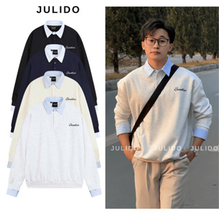 Áo sweater phối sơ mi dài tay JULIDO chất liệu vải nỉ hai da không xù lông