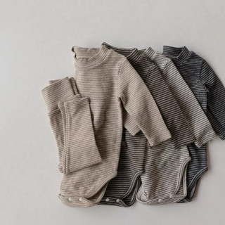  Bodysuit dài tay kèm quần cạp cao cotton Hàn cho bé trai bé gái 3-15kg  