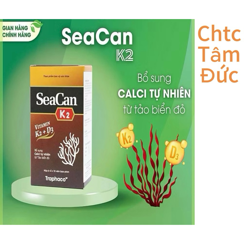 Seacan k2 vitamin k2 + d3 Traphaco Bổ sung canxi, phòng ngừa lão hóa xương và còi xương ở trẻ nhỏ