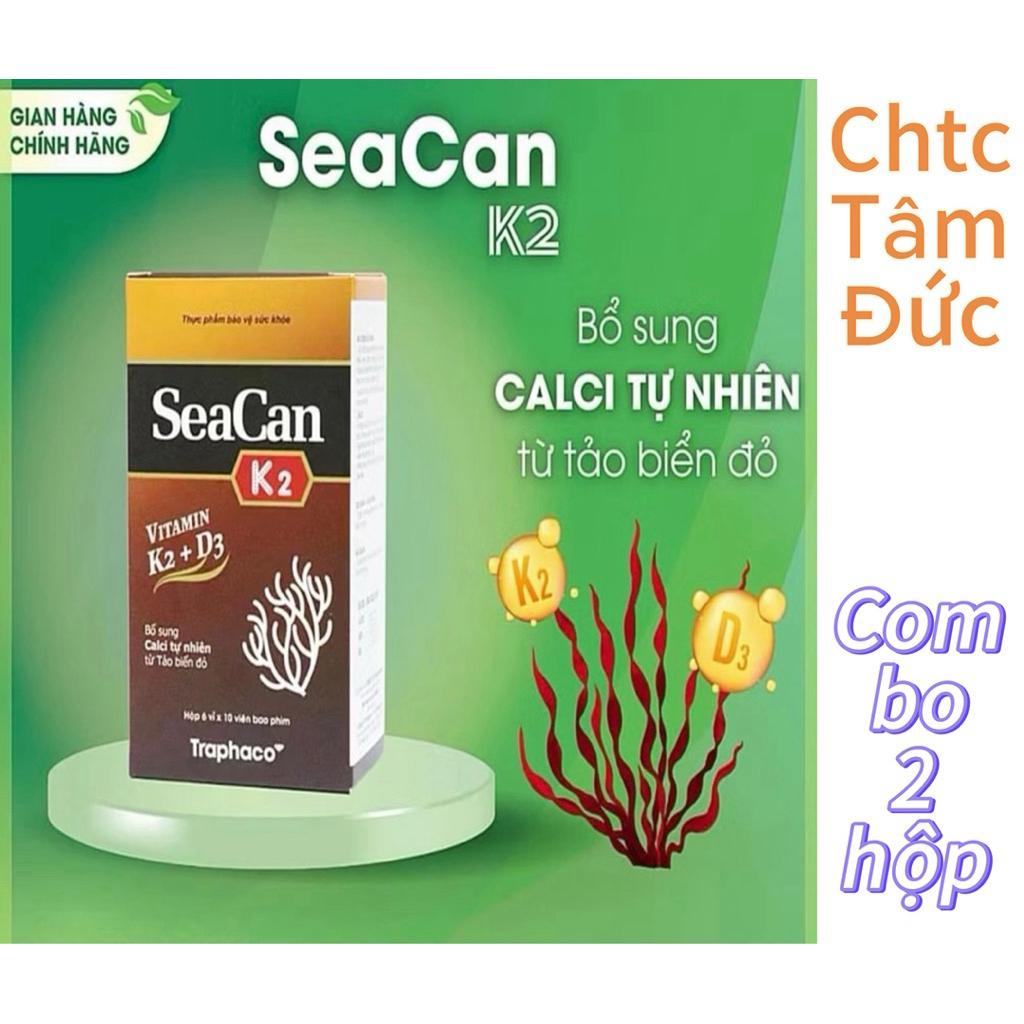 Combo 2 hộp Seacan k2 vitamin k2 + d3 Traphaco Bổ sung canxi, phòng ngừa lão hóa xương và còi xương