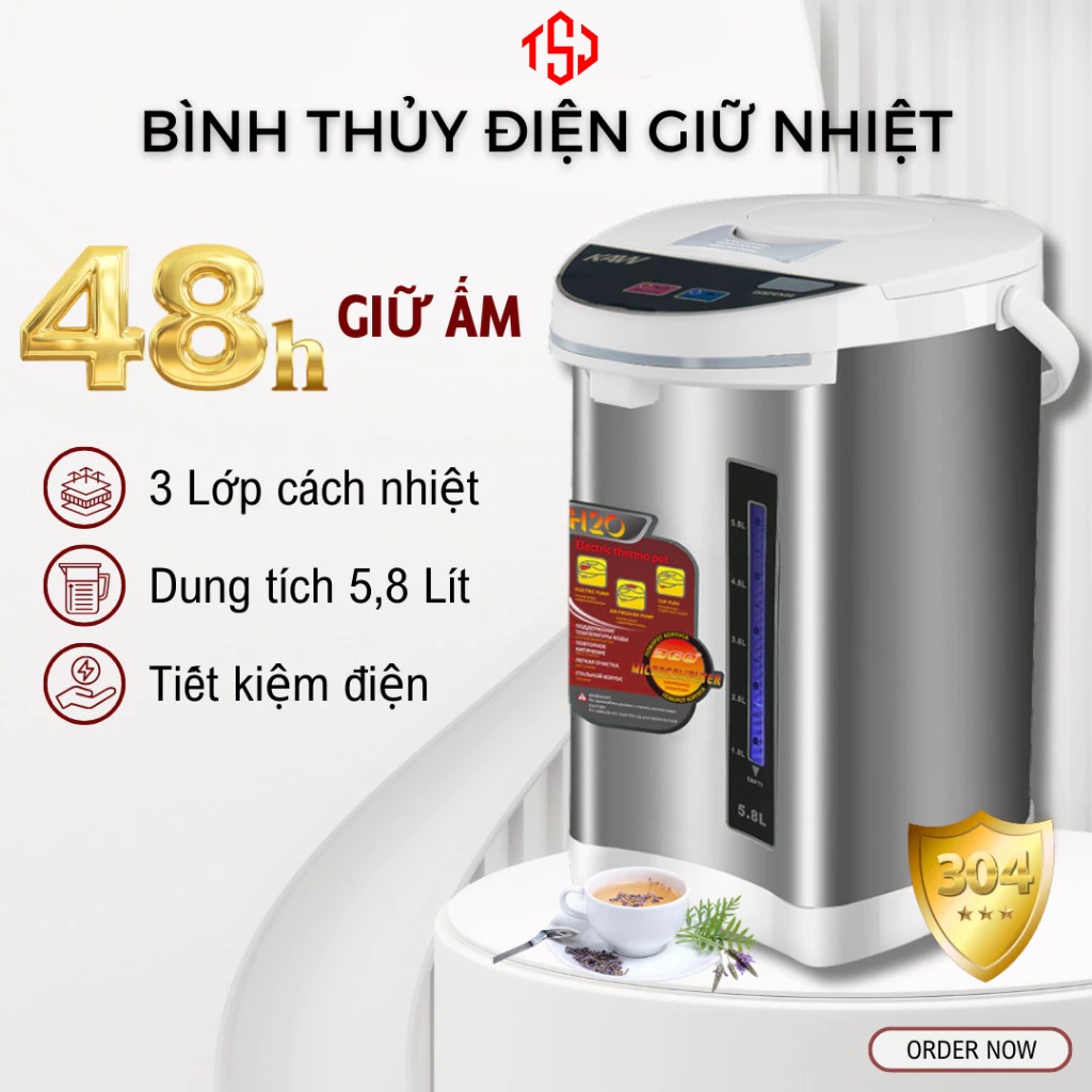 Bình Thủy Điện Dung Tích 5,8L TSJ/Slivers Criest, Giữ Nhiệt Và Đun Sôi Nhanh, Phù Hợp Cho Mọi Gia Đình