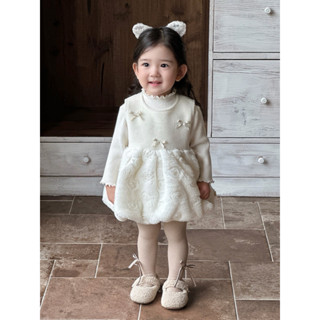   Sẵn  Set Áo Len Dài Tay Cổ Cao Và Váy Sát Nách Dáng Xoè Dành Cho Bé Gái Mùa Thu Đông Phong Cách Hàn Quốc 