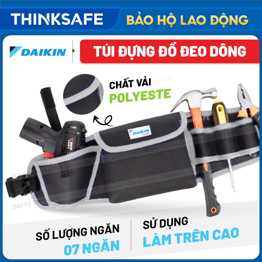 Túi đeo hông đựng đồ nghề dụng cụ sửa chữa thợ kỹ thuật điện có đai đựng máy khoan pin - THINKSAFE