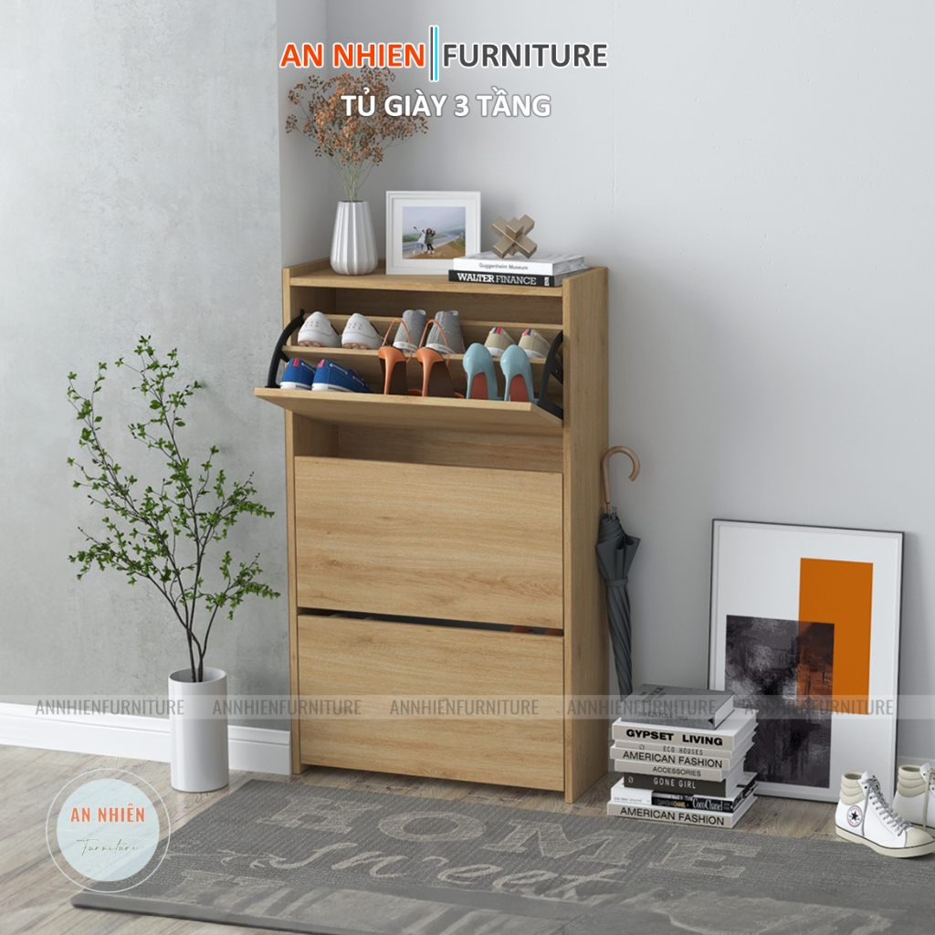 Tủ Giày Thông Minh 3 Tầng Cánh Lật - Có Hậu Kín - Nội Thất An Nhiên (3/2/65/80)
