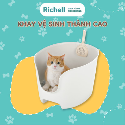 Khay vệ sinh thành cao RICHELL Nhật chống văng cát cho mèo kèm xẻng | Pet