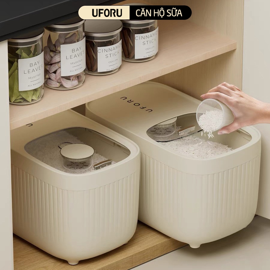 Thùng Đựng Gạo UFORU Nắp Kéo Chất Liệu Nhựa PP Cao Cấp Chống Bụi Bẩn Ẩm Mốc 3 Loại 5KG, 10KG, 15KG - UFM309