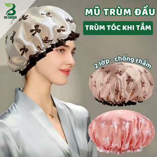  Mũ Tắm Trùm Tóc 2 Lớp Chống Nước Mũ Ủ Tóc Trùm Tóc Khi Tắm Họa Tiết Nơ Co Giãn Không Ướt Tóc BiGreen 