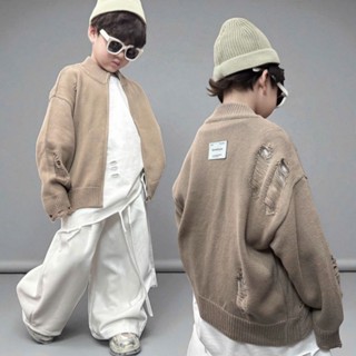 BABYBUYvip - 2101- Áo len kéo khóa màu nâu rách cho trai và bé gái.