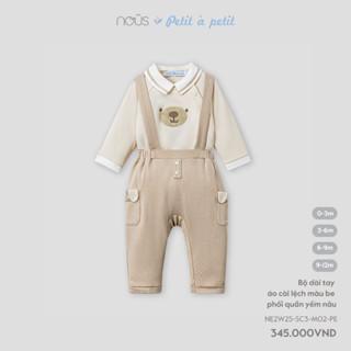 Nous Baby Bộ áo dài tay kèm quần yếm cho bé trai bé gái thêu gấu cổ polo đáp viền cho bé dưới 10.5kg BST T8