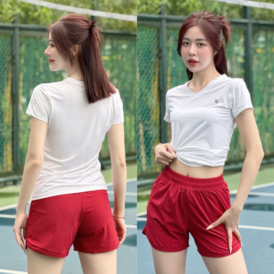 Áo thun thể thao nữ cổ tim REETA tập gym,chạy bộ,cầu lông,yoga...chất vải siêu thoáng mát- A006 | BigBuy360 - bigbuy360.vn