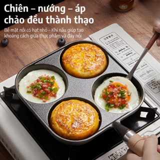 Chảo gang 4 ngăn chiên trứng ốp la đúc nguyên khối chống dính dễ làm sạch dùng cho bếp từ Cookroof