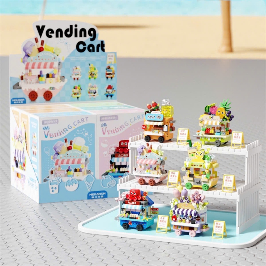 Bộ Đồ Chơi Lắp Ghép Mô Hình Xe Đẩy Hàng Rong Lắp Ráp Quán Ăn Vỉa Hè Xếp Hình Xe Ăn Bãi Biển Quà Bé