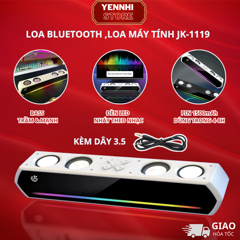 Loa Máy Tính Gaming Soundbar Bluetooth Để Bàn JK-1119, Âm Thanh Hay Bass Cực Mạnh Led RGB Nháy Theo Nhạc Pin Dùng 4-8H