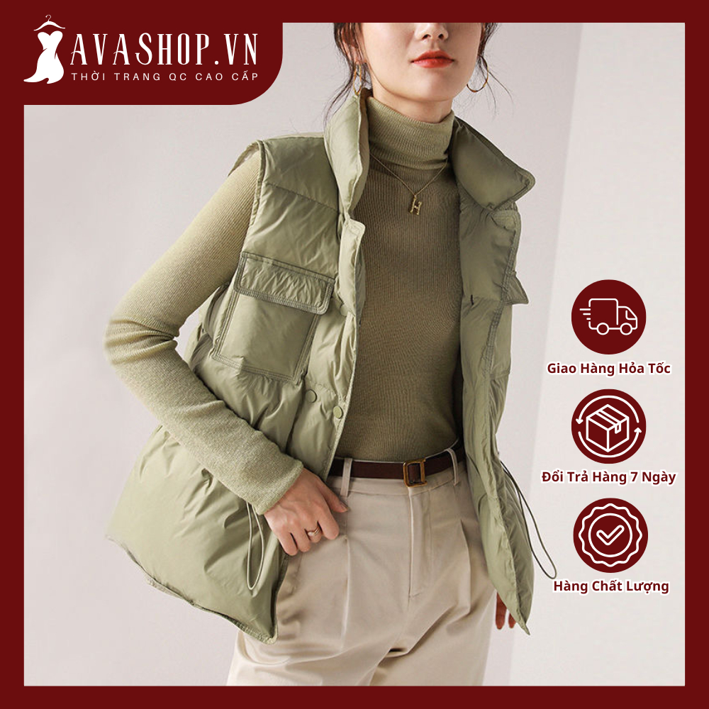 Áo Ghile Phao Rút Eo Cổ Đứng Túi Ngực Phong Cách Hàn Quốc AK06