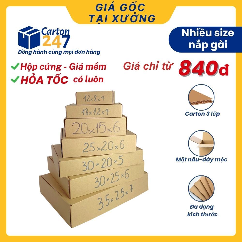 [COMBO 10] Hộp carton nắp gài NHIỀU KÍCH THƯỚC đóng gói hàng phụ kiện giá rẻ tiết kiệm - Carton 247
