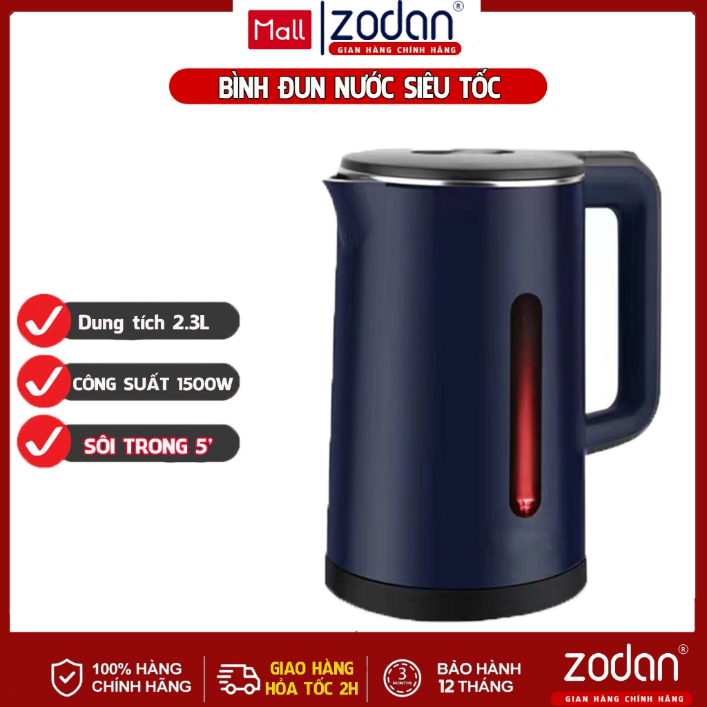 [BẢO HÀNH 1 NĂM] Ấm đun siêu tốc, Bình đun nước thủy tinh siêu tốc 1.8L ZODAN A19 BẢO HÀNH 12 THÁNG