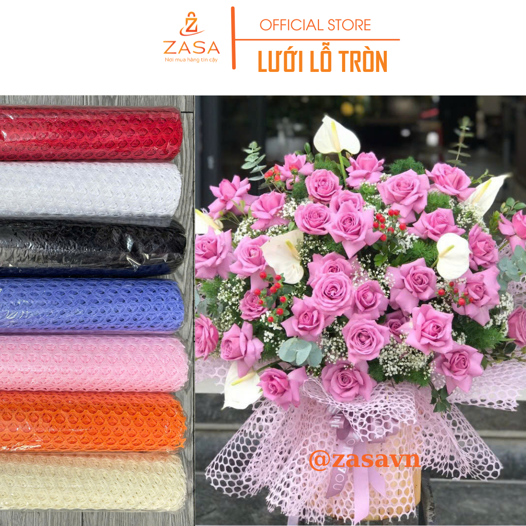Cuộn lưới lỗ tròn Zasavn 60cm*5yard - cuộn lưới sợi bó hoa cao cấp