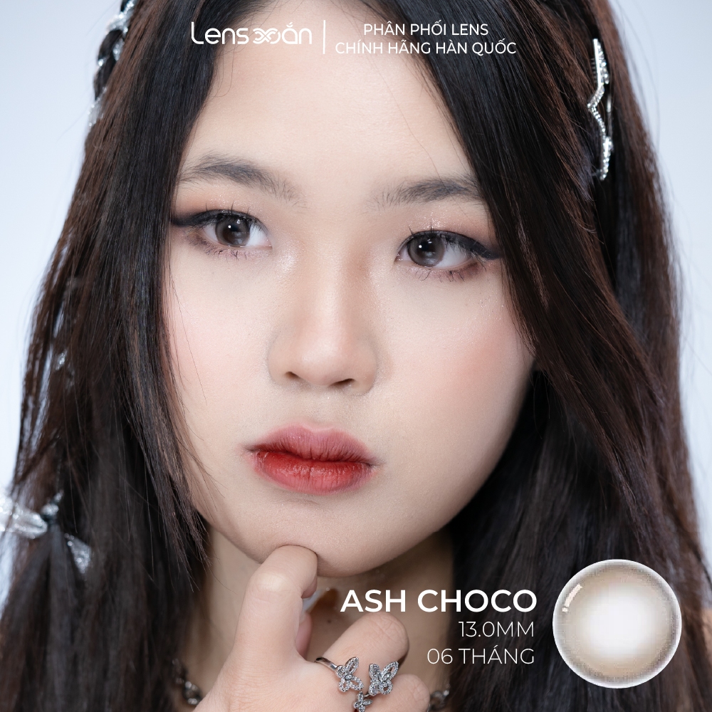 Kính áp tròng cận 6 tháng LENS XOẮN lens nâu tự nhiên có viền ánh xám hàn quốc OLENS DEWRING ASH CHOCO | BigBuy360 - bigbuy360.vn