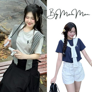  Áo phông thủy thủ tay lỡ áo thun thêu logo ngựa kèm khăn quàng chất liệu cotton có giãn thoáng mát ByMonMon 