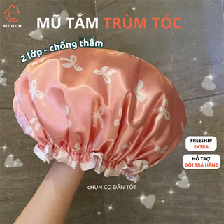  Mũ Tắm Trùm Tóc 2 Lớp Chống Nước Bicoon Mũ Ủ Tóc Trùm Tóc Khi Tắm Họa Tiết Nơ Co Giãn Tốt 