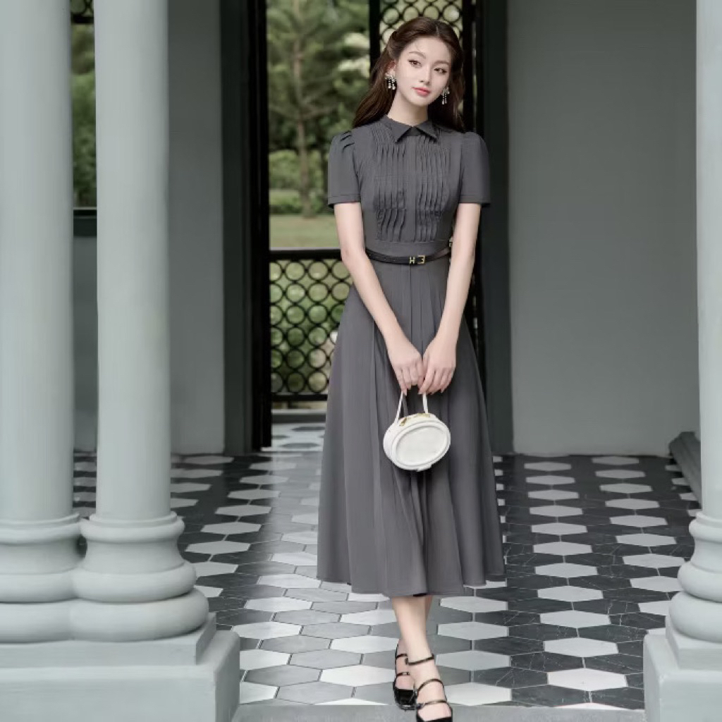 [PASS] Váy Đầm Nữ Dáng Dài Xòe Xếp Ly Thanh Lịch Công Sở SOLEIL - Tochie Dress
