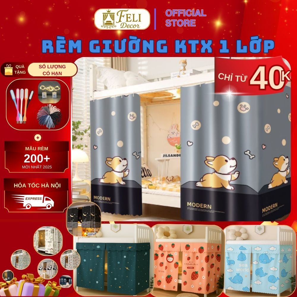  Rèm giường tầng ký túc xá sinh viên chống muỗi 1 lớp rèm che sáng decor không gian kín đáo FELI DECOR 