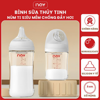 Bình sữa thủy tinh, bình sữa cho bé sơ sinh NAY cổ rộng núm ti siêu mềm chống đầy hơi hỗ trợ hệ tiêu hóa cho bé