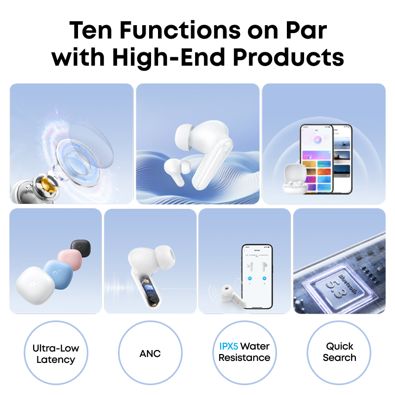 Tai nghe Anker Soundcore R50i TWS với thời gian phát nhạc 30 giờ+ cuộc gọi rõ ràng và âm trầm cao, chống nước IPX5 A3949 | BigBuy360 - bigbuy360.vn