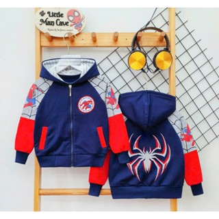 Áo khoác cho bé trai 10kg-36kg họa tiết siêu nhân nhện chất thun da cá mềm mịn co giản 4 chiềup