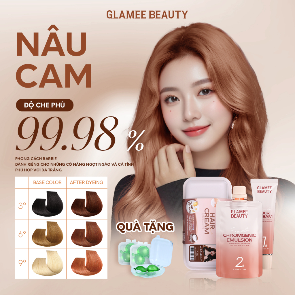 Glamee Beauty Thuốc Nhuộm Tóc Tại Nhà Nâu Cam Nhuộm Tóc Dưỡng Phong Cách Cá Tín Chuẩn Màu