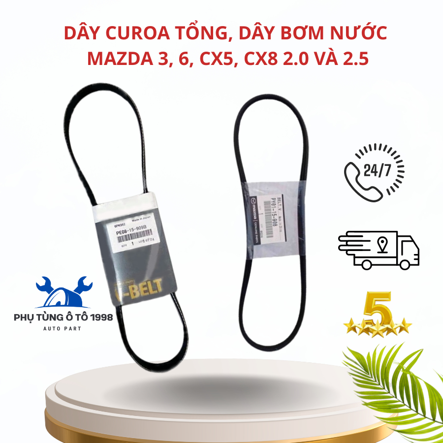 Dây curoa tổng, dây curoa bơm nước mazda 3, 6, cx5, cx8 máy 2.0 và 2.5