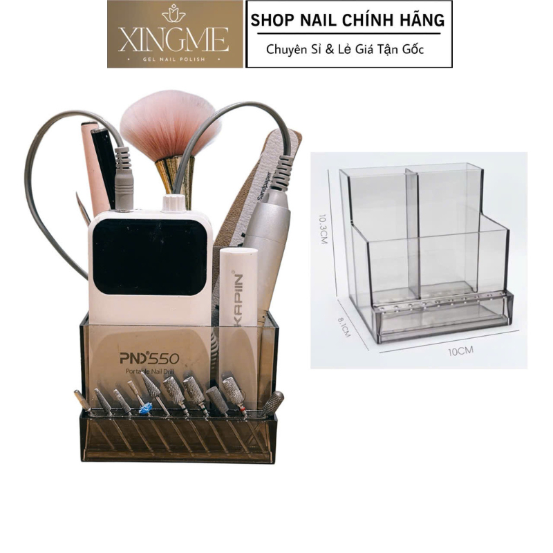 Khay mika đựng dụng cụ nail, hộp đựng máy mài đầu mài nail [XINGME.NAIL]