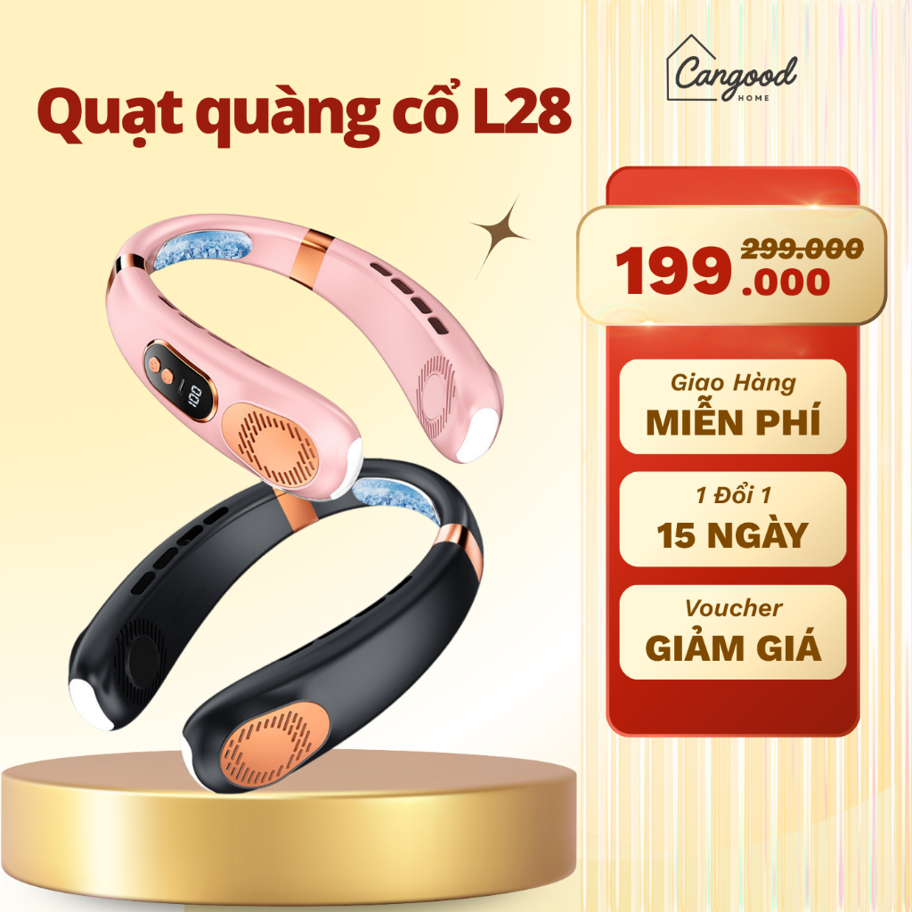 Quạt Mini Đeo Cổ Làm Mát Không Cánh Có Màn Hình Led, 5 cấp độ gió quàng cổ tiện dụng L28