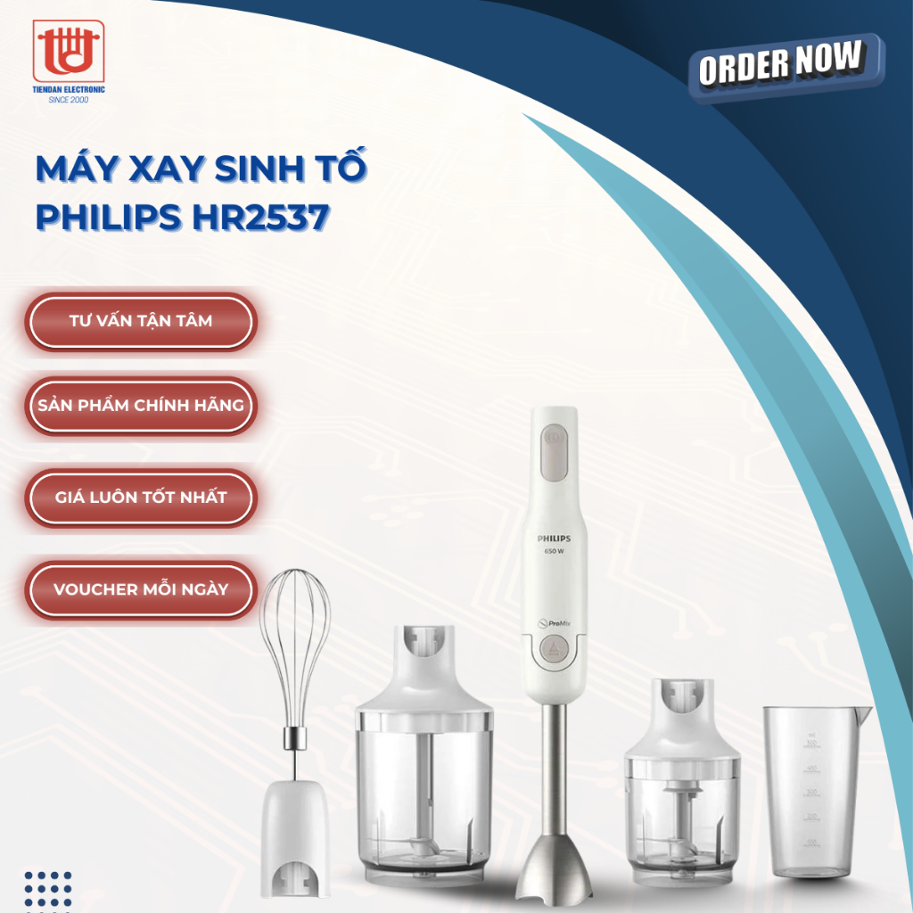 Philips Máy Xay Sinh Tố Cầm Tay HR2537 - Công suất 650W