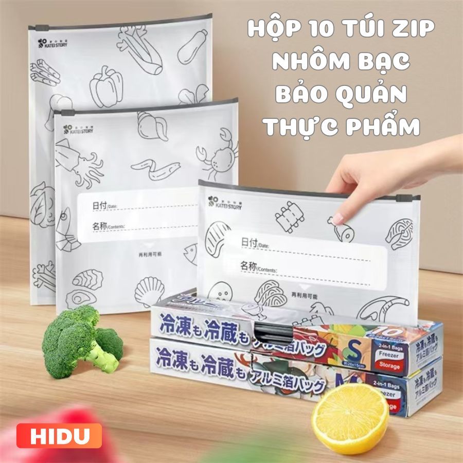 Hộp 10 Túi zip bạc bảo quản thực phẩm giữ đồ tươi sống tốt hơn| Túi zip lá nhôm bạc mỏng, tái sử dụng