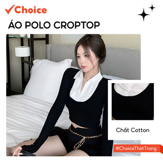   Choice  Áo Croptop NH62 Tay Dài Có Cổ Màu Sang Chảnh Nữ Kiểu Hàn Quốc Ôm Body Dưới 55kg 