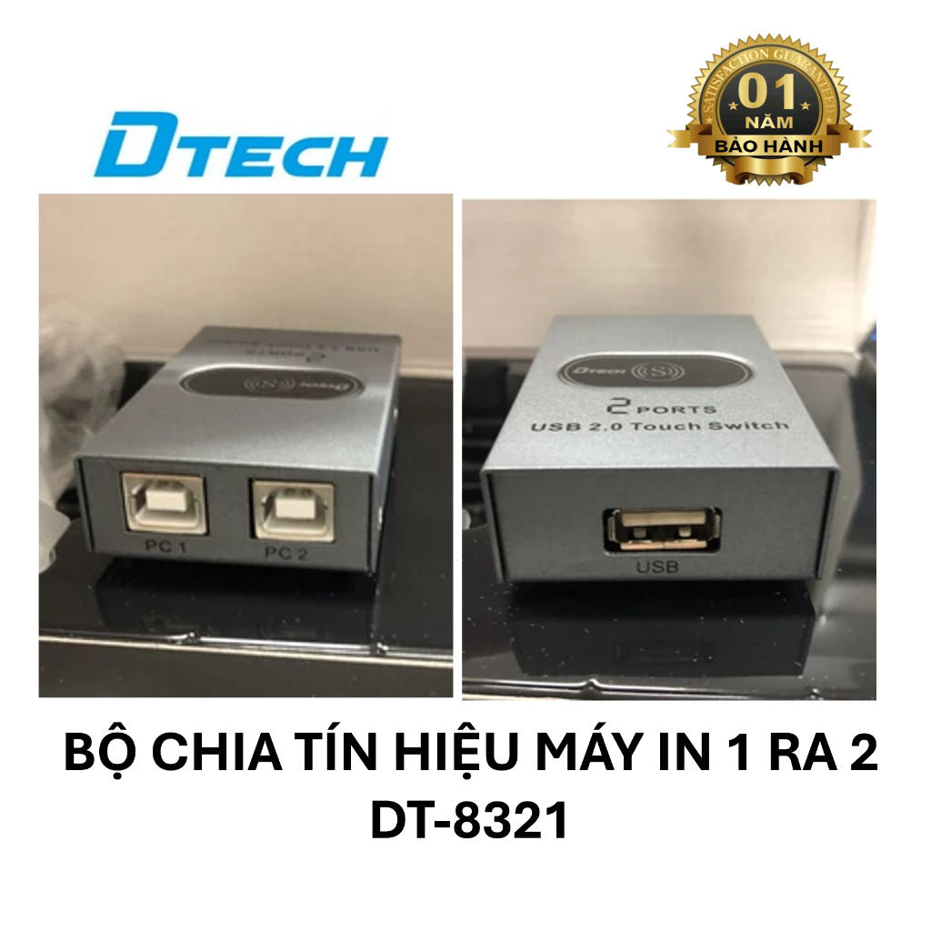 [Mã ELHA9 giảm 15% đơn 50K] Bộ chia tín hiệu máy in 1 ra 2 DTECH DT-8321