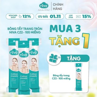   Mua 3 Tặng 1  Bông Tẩy Trang NIVA CZ2 Tròn 100 Miếng - Cotton Tự Nhiên Dịu Nhẹ Cho Da Nhạy Cảm 