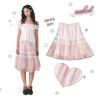 Chân hoa xoè 3 tầng nữ NAKEDbyV váy hoa nhí 2 lớp bồng phối ren SAKURA MIDI SKIRT