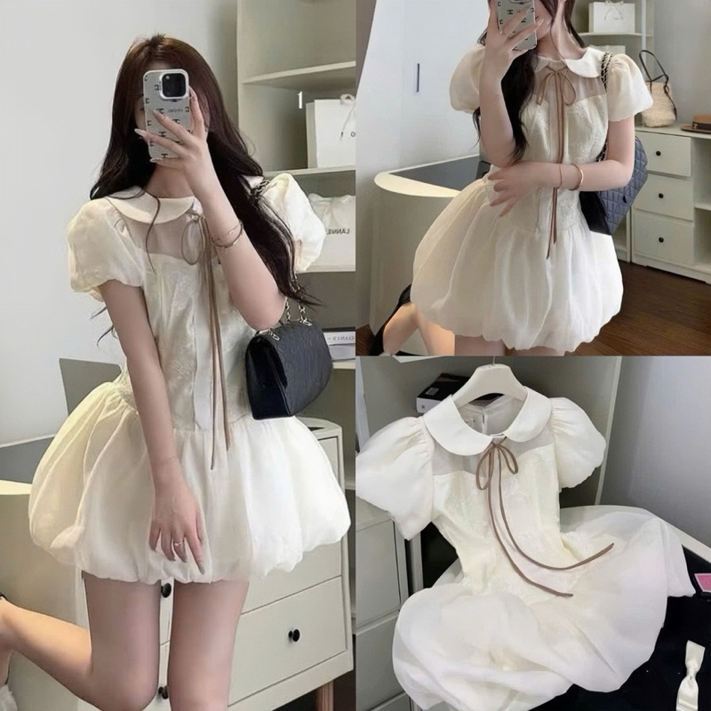 (Hàng 3 Size) :Váy Tiểu Thư Cổ Sen Tay Bồng Chất Tơ Thiết Kế Nơ Buộc Dài From Váy Bồng Bí Sang Chảnh , Ảnh Thật Lolla | BigBuy360 - bigbuy360.vn