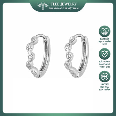 Khuyên tai bạc nữ TLEE tròn chốt bấm họa tiết chiếc lá đơn giản, nhẹ nhàng TLEE JEWELRY B0631